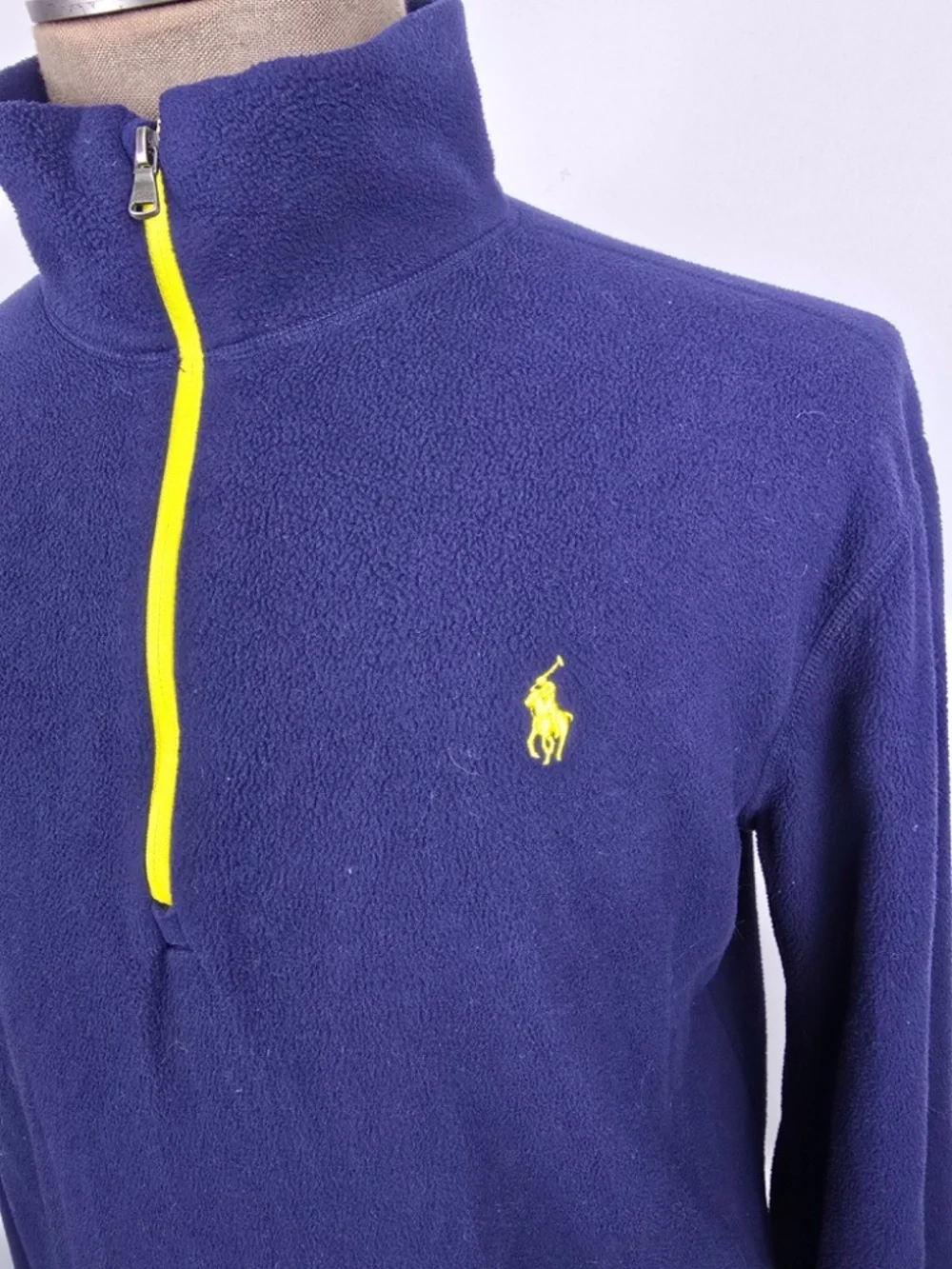 Ralph Lauren Performance Fleece Quarter Zip Pullover Blue Yellow Mens XL
